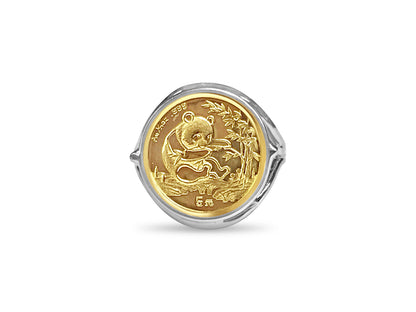 Fancy Solid White/Yellow/Rose Gold Handmade Coin Ring , Chinese Panda Bear Coin ,