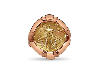 Fancy Solid White/Yellow/Rose Gold Handmade Coin Ring , 1/10oz Coin ,