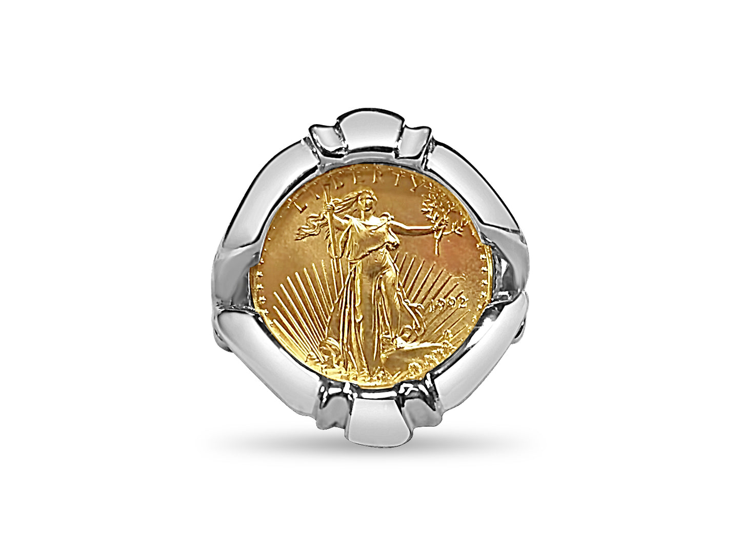 Fancy Solid White/Yellow/Rose Gold Handmade Coin Ring , 1/10oz Coin ,