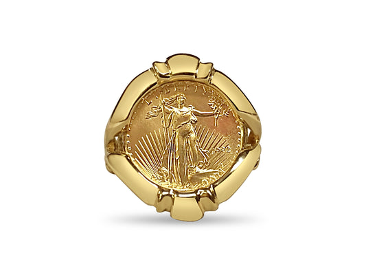 Fancy Solid White/Yellow/Rose Gold Handmade Coin Ring , 1/10oz Coin ,