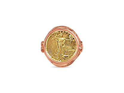 Fancy Ladies Solid White/Yellow/Rose Gold Handmade Coin Ring , 1/10oz Coin ,