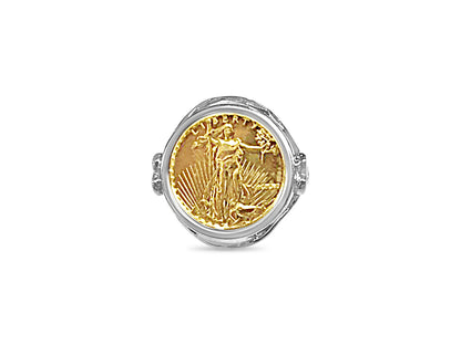 Fancy Ladies Solid White/Yellow/Rose Gold Handmade Coin Ring , 1/10oz Coin ,