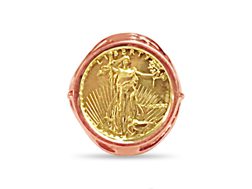 Fancy Ladies Solid White/Yellow/Rose Gold Handmade Coin Ring , 1/10oz Coin ,