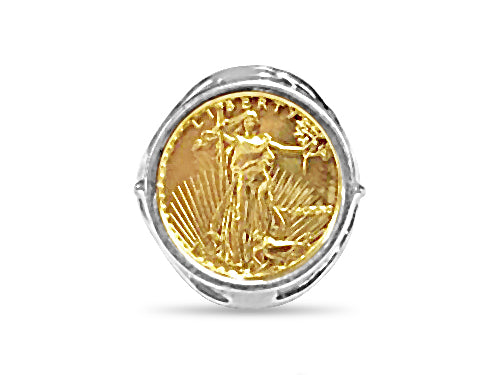 Fancy Ladies Solid White/Yellow/Rose Gold Handmade Coin Ring , 1/10oz Coin ,