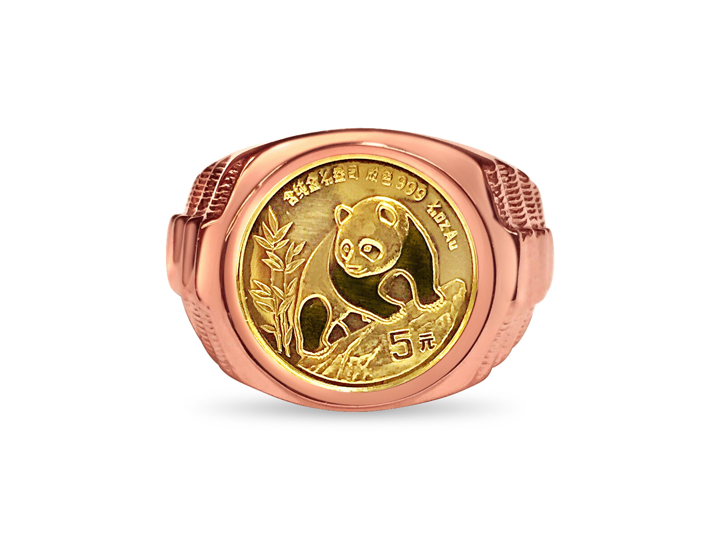 Fancy Solid White/Yellow/Rose Gold Handmade Coin Ring , Chinese Panda Bear Coin ,