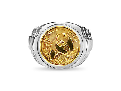 Fancy Solid White/Yellow/Rose Gold Handmade Coin Ring , Chinese Panda Bear Coin ,