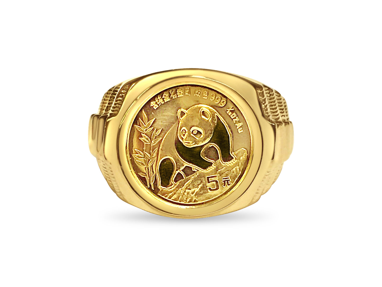 Fancy Solid White/Yellow/Rose Gold Handmade Coin Ring , Chinese Panda Bear Coin ,