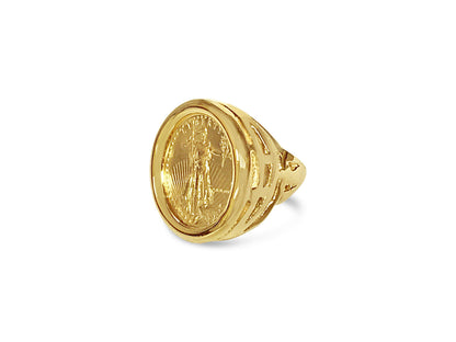 Fancy Solid White/Yellow/Rose Gold Handmade Coin Ring , 1/4oz Coin ,