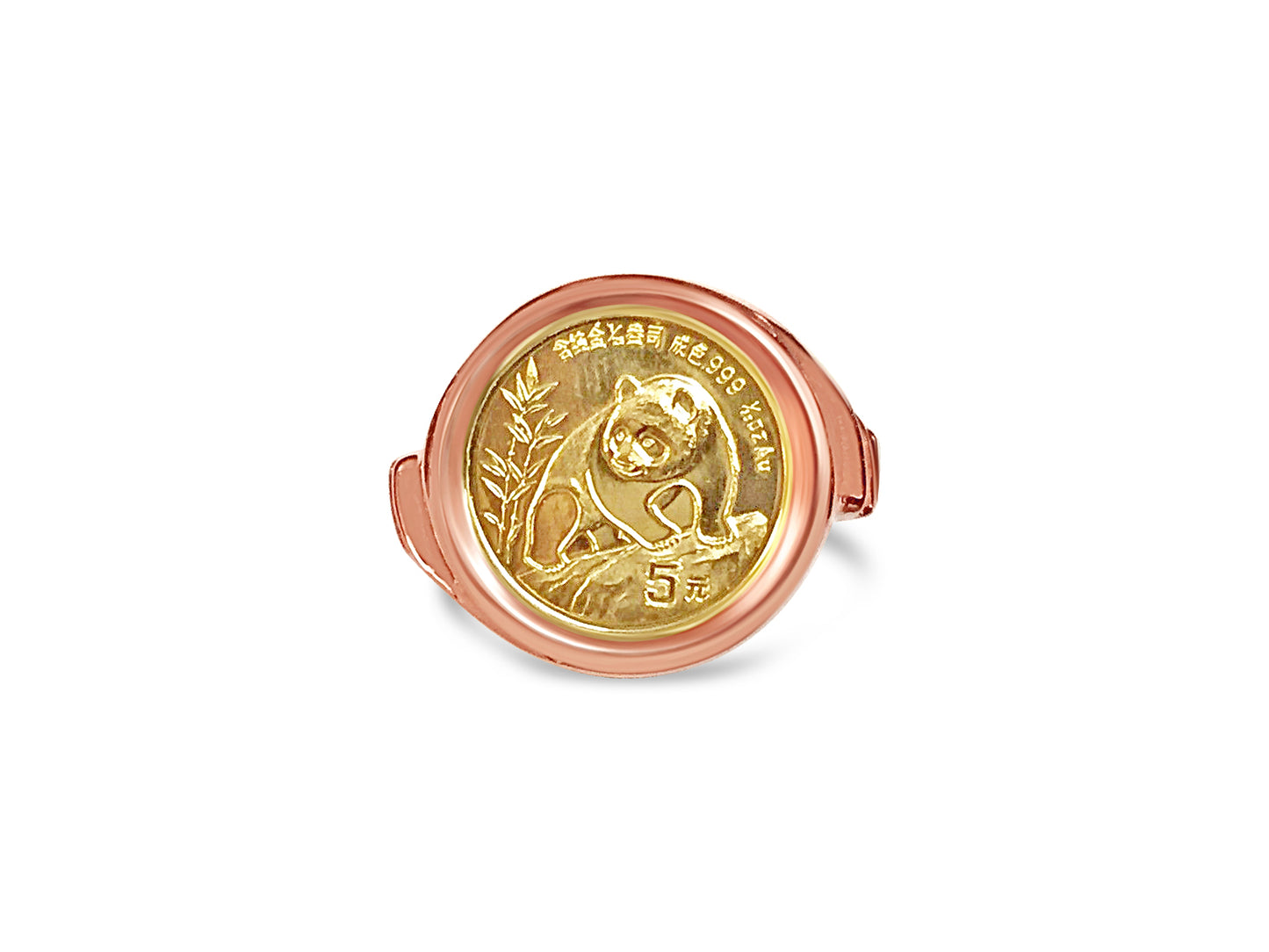 Fancy Solid White/Yellow/Rose Gold Handmade Coin Ring , Chinese Panda Bear Coin ,