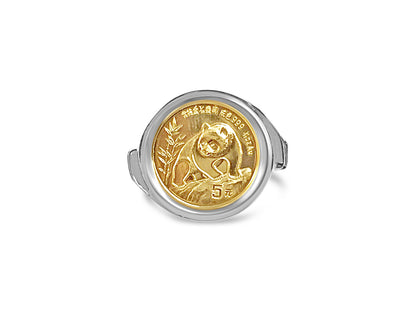 Fancy Solid White/Yellow/Rose Gold Handmade Coin Ring , Chinese Panda Bear Coin ,