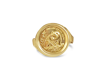 Fancy Solid White/Yellow/Rose Gold Handmade Coin Ring , Chinese Panda Bear Coin ,