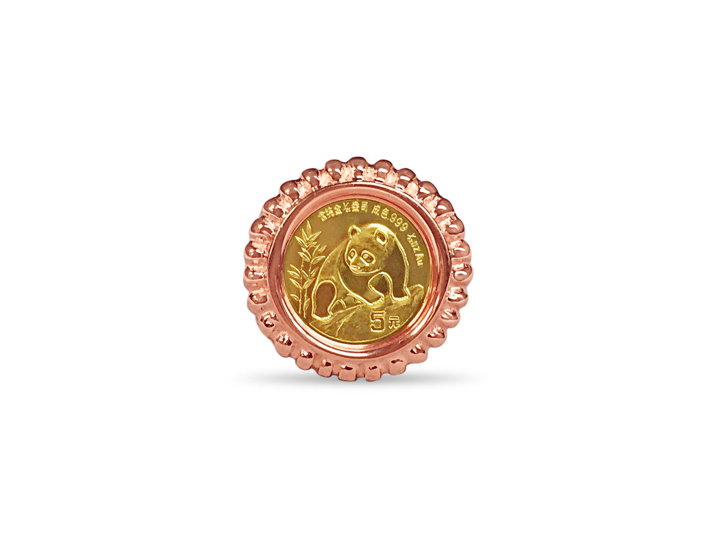 Fancy Solid White/Yellow/Rose Gold Handmade Coin Ring , Chinese Panda Bear Coin ,