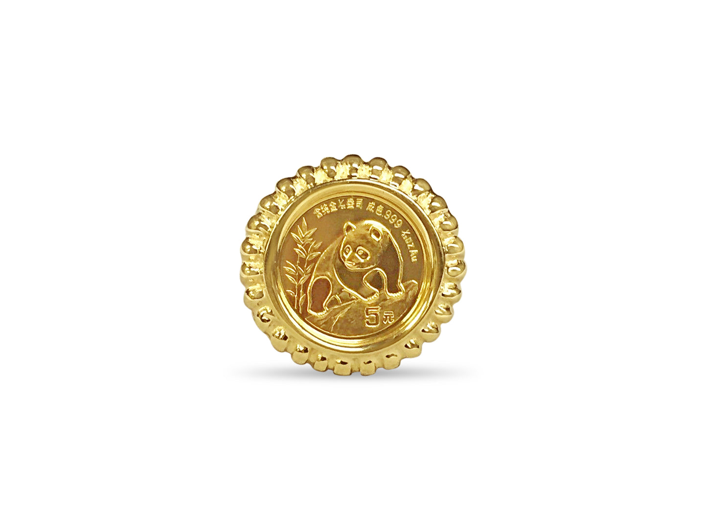 Fancy Solid White/Yellow/Rose Gold Handmade Coin Ring , Chinese Panda Bear Coin ,