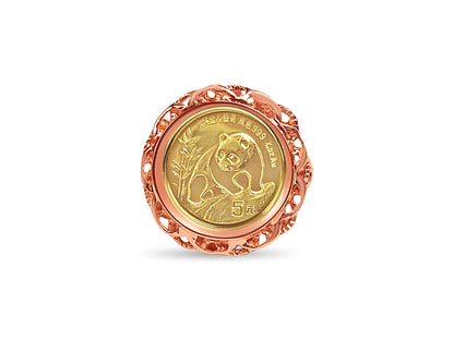 Fancy Solid White/Yellow/Rose Gold Handmade Coin Ring , Chinese Panda Bear Coin ,