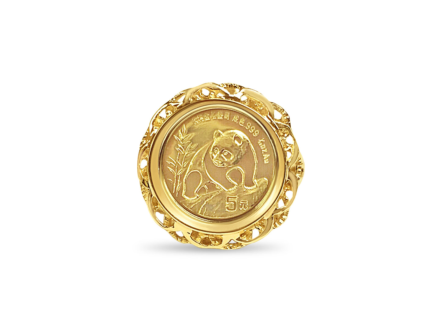 Fancy Solid White/Yellow/Rose Gold Handmade Coin Ring , Chinese Panda Bear Coin ,