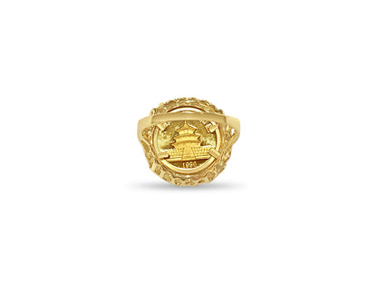 Fancy Solid White/Yellow/Rose Gold Handmade Coin Ring , Chinese Panda Bear Coin ,