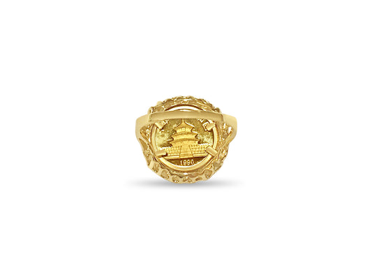 Fancy Solid White/Yellow/Rose Gold Handmade Coin Ring , Chinese Panda Bear Coin ,