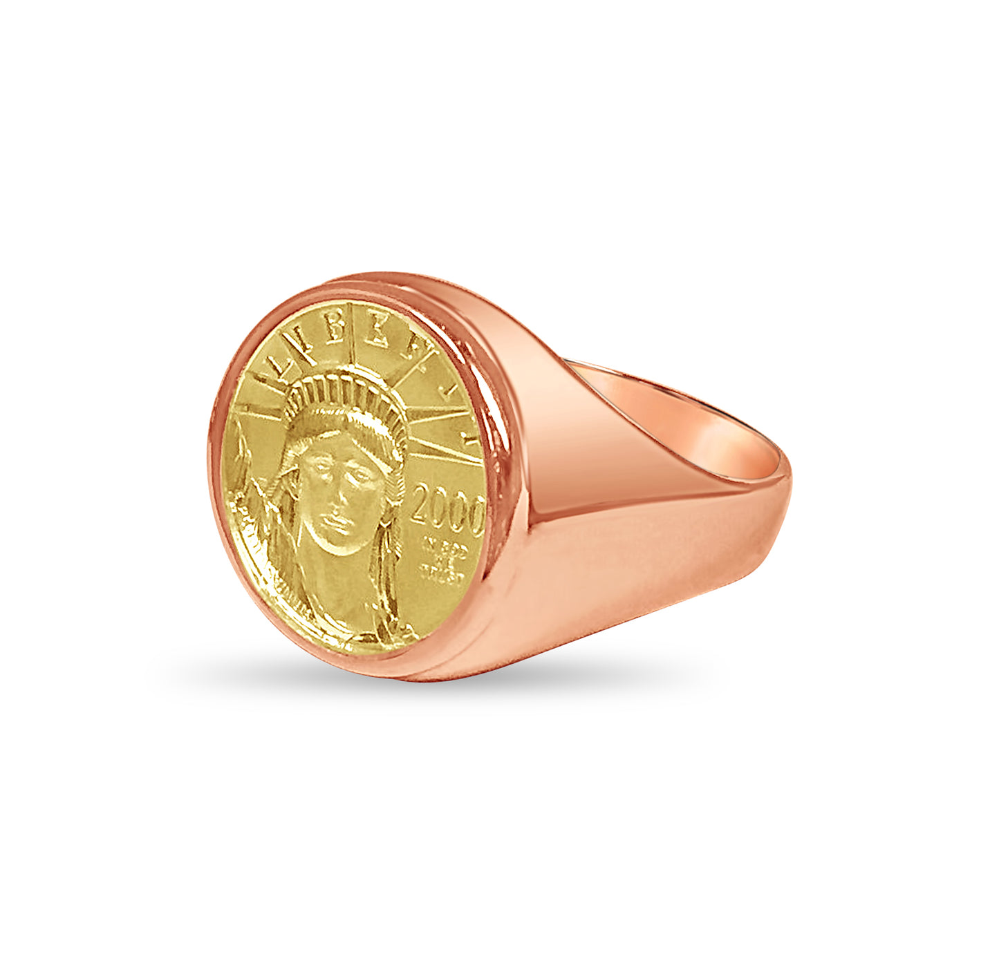 Fancy Solid White/Yellow/Rose Gold Handmade Coin Ring , 1/10oz Coin ,