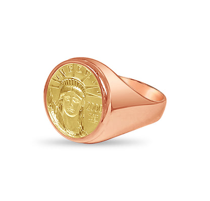 Fancy Solid White/Yellow/Rose Gold Handmade Coin Ring , 1/10oz Coin ,