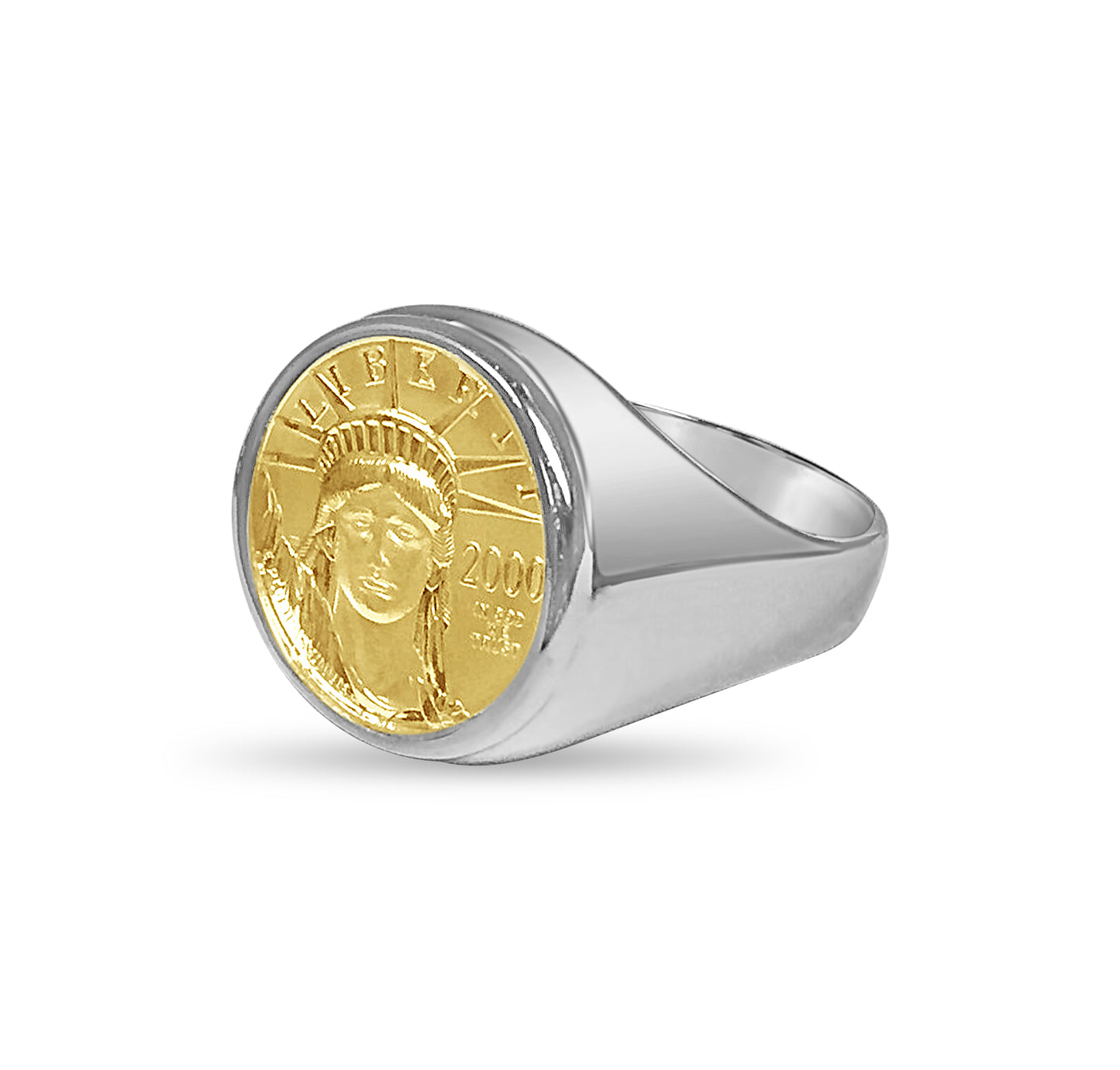 Fancy Solid White/Yellow/Rose Gold Handmade Coin Ring , 1/10oz Coin ,