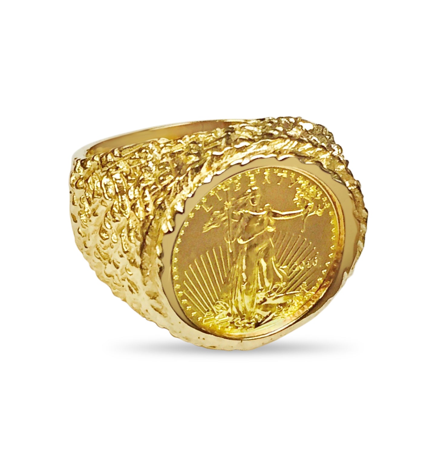 Nugget Solid White/Yellow/Rose Gold Handmade Coin Ring , 1/10oz Coin ,