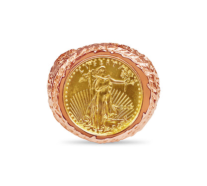 Nugget Solid White/Yellow/Rose Gold Handmade Coin Ring , 1/10oz Coin ,