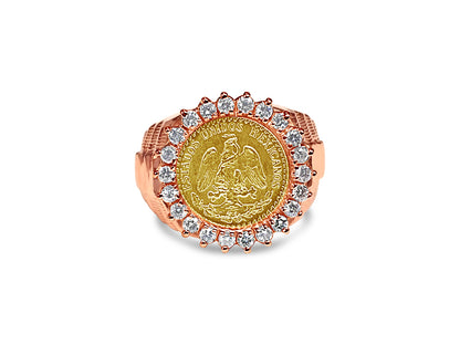 Diamond Fancy Solid White/Yellow/Rose Gold Handmade Coin Ring , Dos Pesos Coin ,