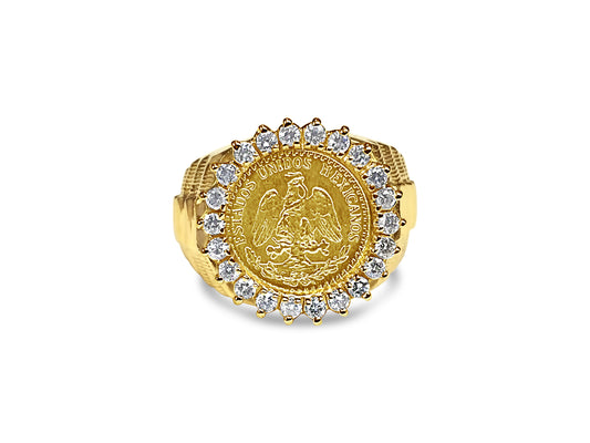 Diamond Fancy Solid White/Yellow/Rose Gold Handmade Coin Ring , Dos Pesos Coin ,