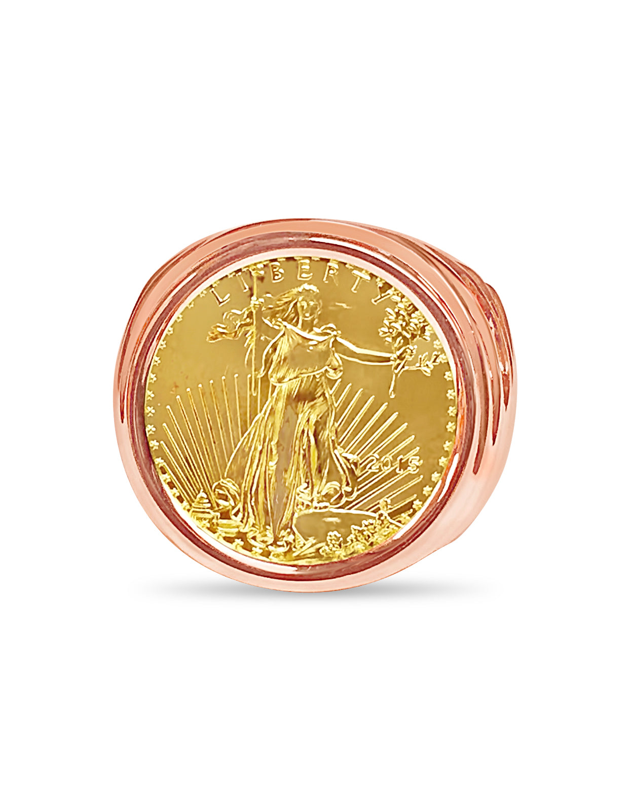 Fancy Solid White/Yellow/Rose Gold Handmade Coin Ring , 1/4oz Coin ,