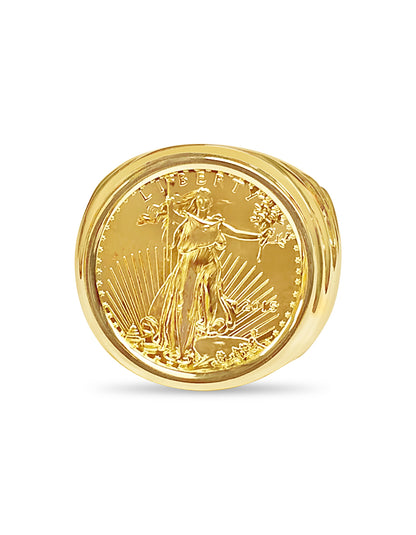 Fancy Solid White/Yellow/Rose Gold Handmade Coin Ring , 1/4oz Coin ,