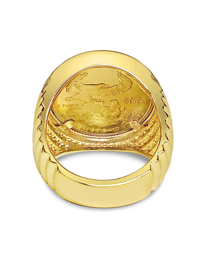 Fancy Solid White/Yellow/Rose Gold Handmade Coin Ring , 1/4oz Coin ,