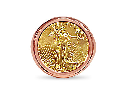 Fancy Solid White/Yellow/Rose Gold Handmade Coin Ring , 1/4oz Coin ,