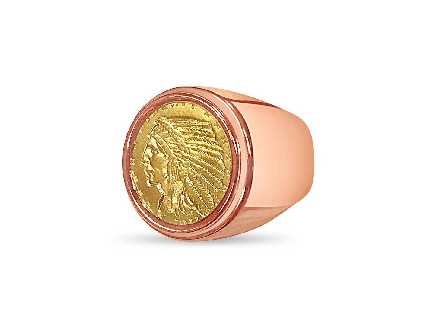 Fancy Solid White/Yellow/Rose Gold Handmade Coin Ring , Indian Head Coin ,