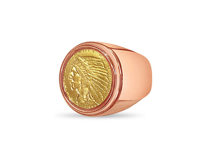 Fancy Solid White/Yellow/Rose Gold Handmade Coin Ring , Indian Head Coin ,