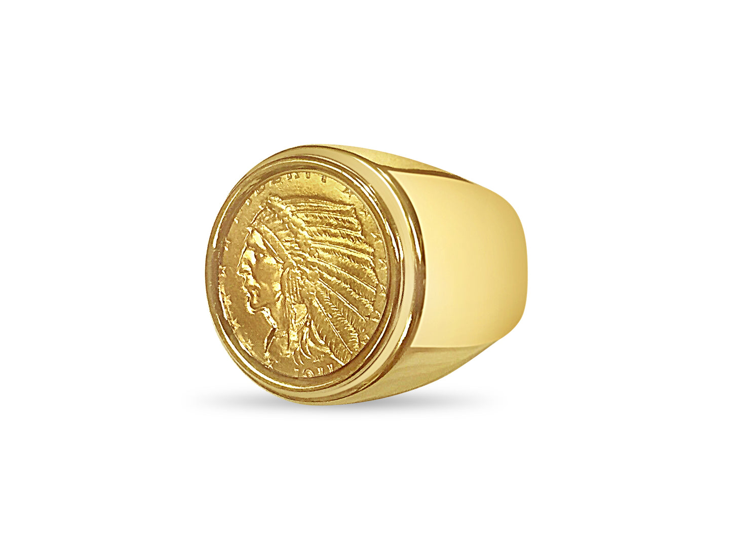 Fancy Solid White/Yellow/Rose Gold Handmade Coin Ring , Indian Head Coin ,