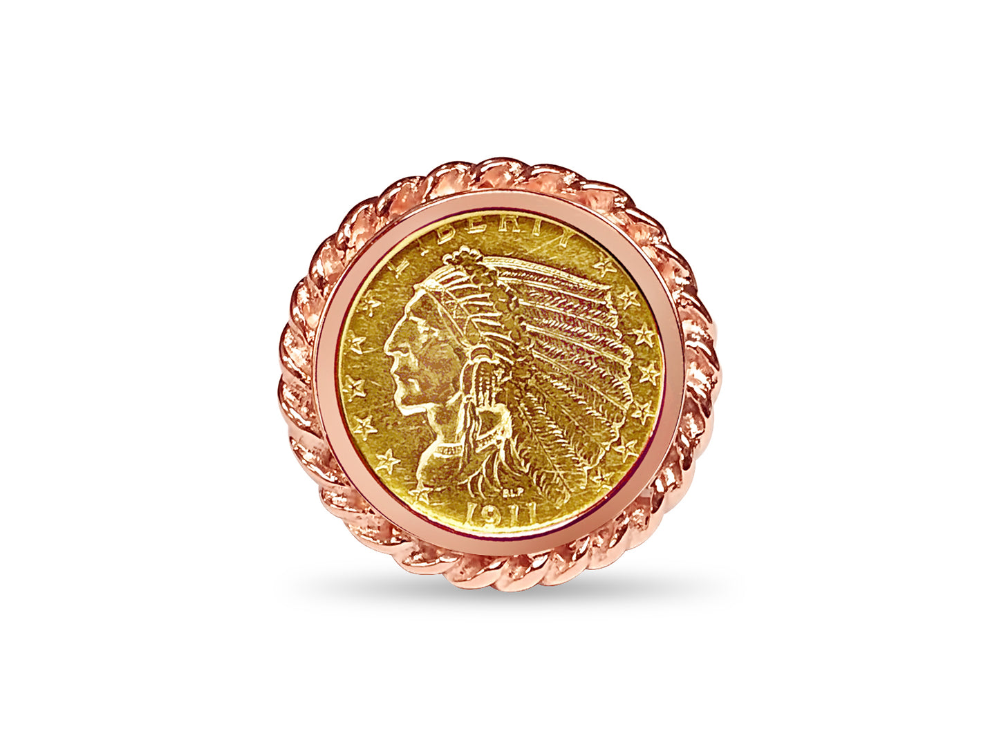 Fancy Solid White/Yellow/Rose Gold Handmade Coin Ring , Indian Head Coin ,