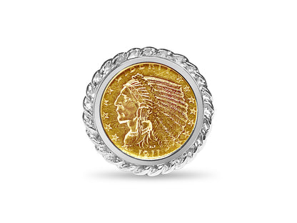 Fancy Solid White/Yellow/Rose Gold Handmade Coin Ring , Indian Head Coin ,