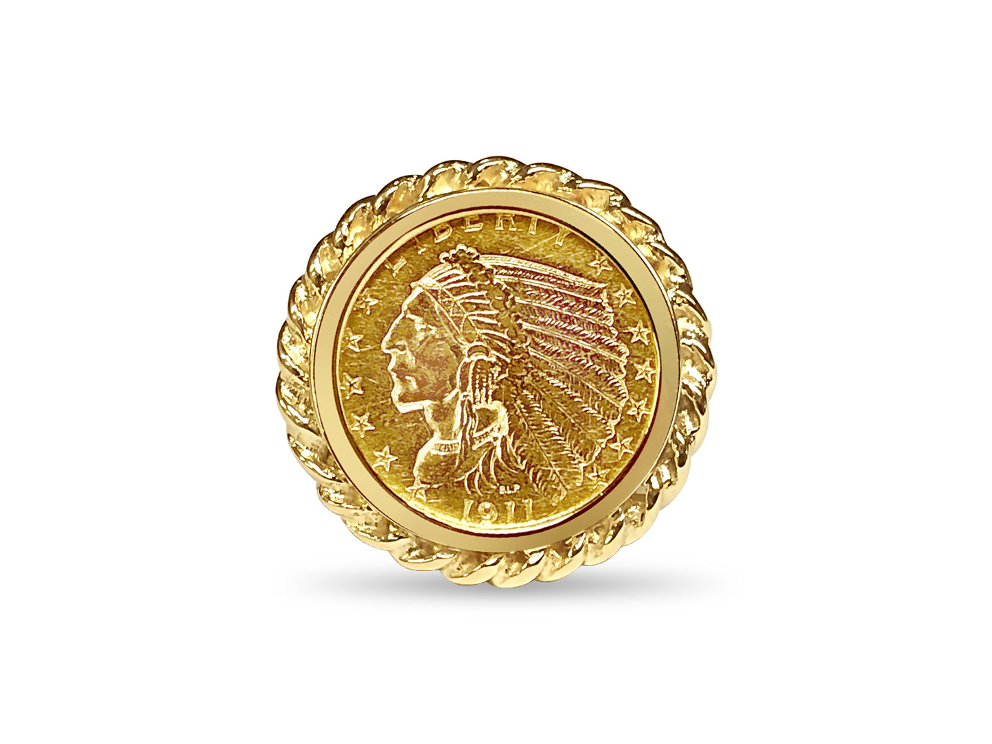 Fancy Solid White/Yellow/Rose Gold Handmade Coin Ring , Indian Head Coin ,