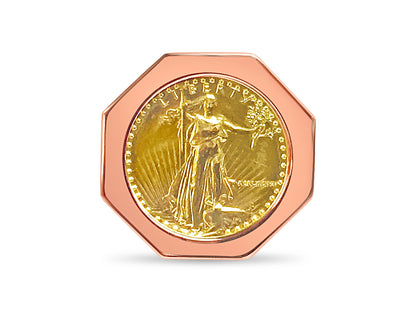 Fancy Solid White/Yellow/Rose Gold Handmade Coin Ring , 1/4oz Coin ,