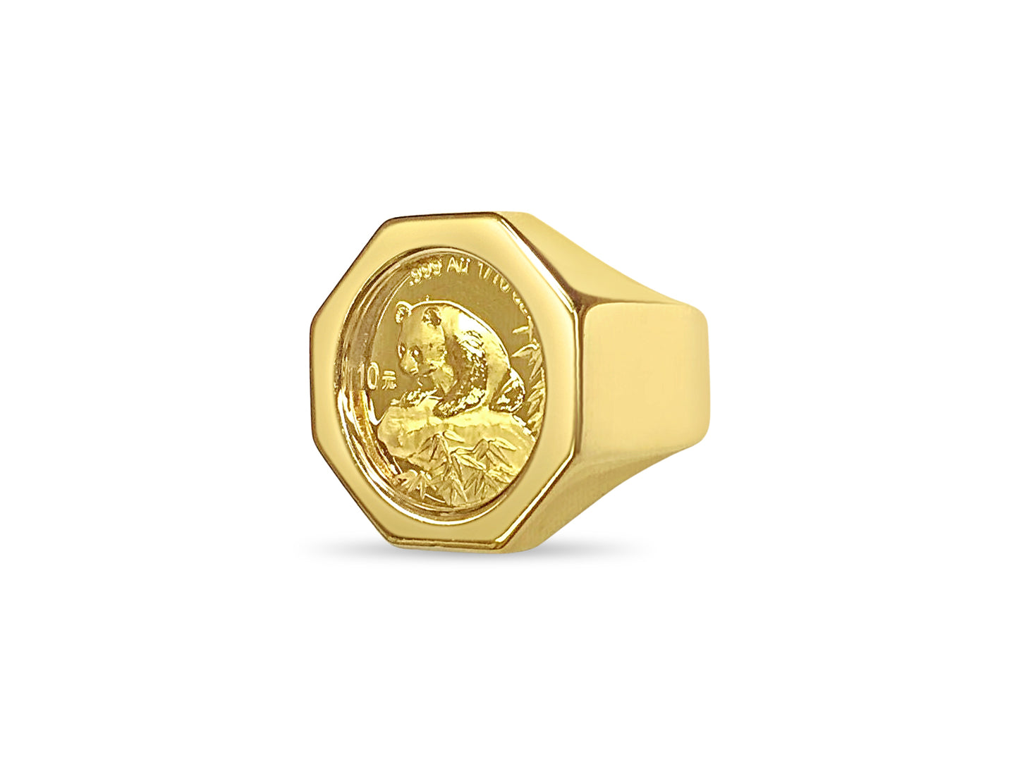 Fancy Solid White/Yellow/Rose Gold Handmade Coin Ring , Chinese Panda Bear Coin ,