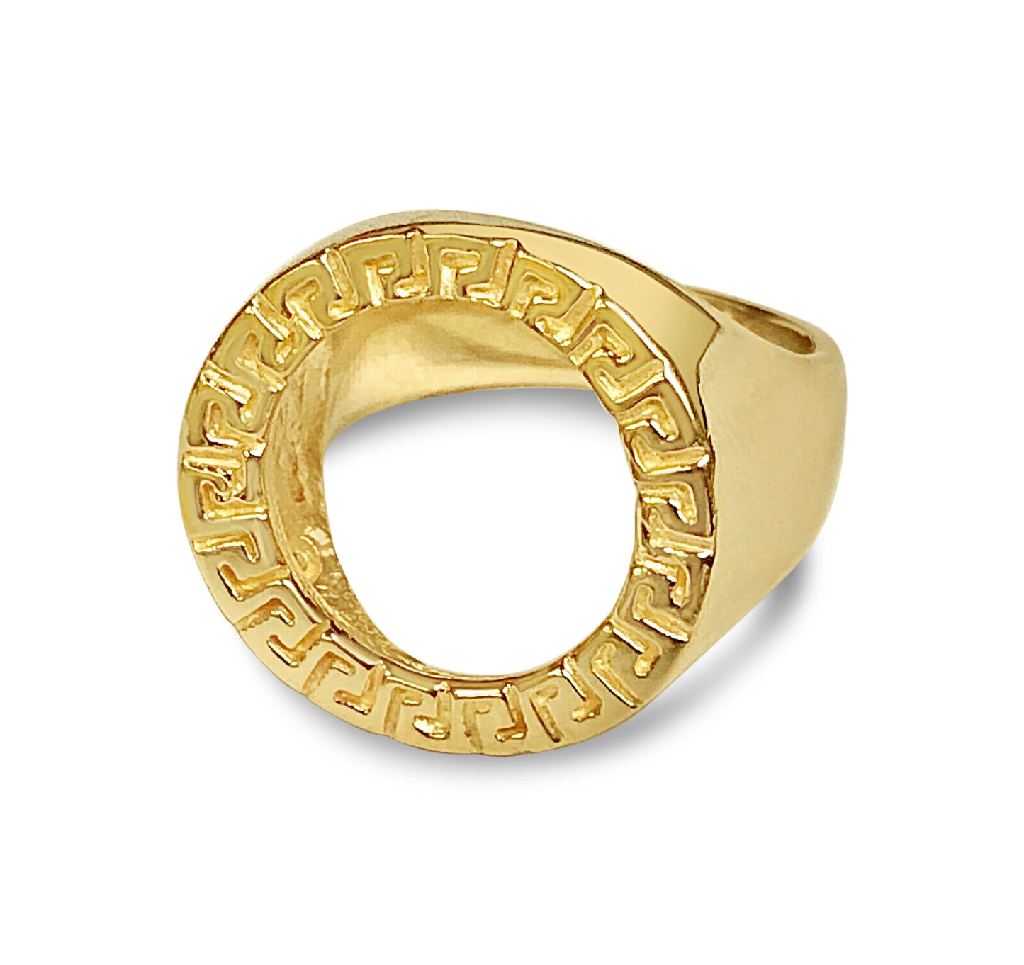 Greek Key Frame Solid White/Yellow/Rose Gold Handmade Coin Ring , 1/10oz Coin ,