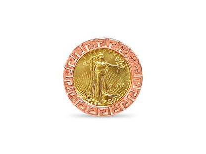 Greek Key Frame Solid White/Yellow/Rose Gold Handmade Coin Ring , 1/10oz Coin ,