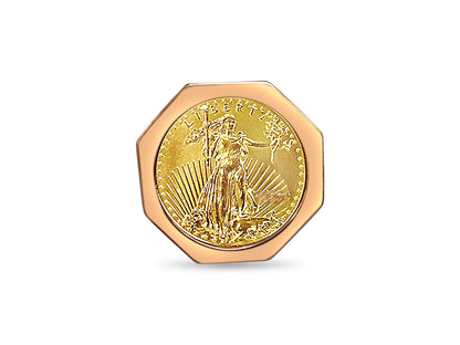 Fancy Solid White/Yellow/Rose Gold Handmade Coin Ring , 1/2oz Coin ,