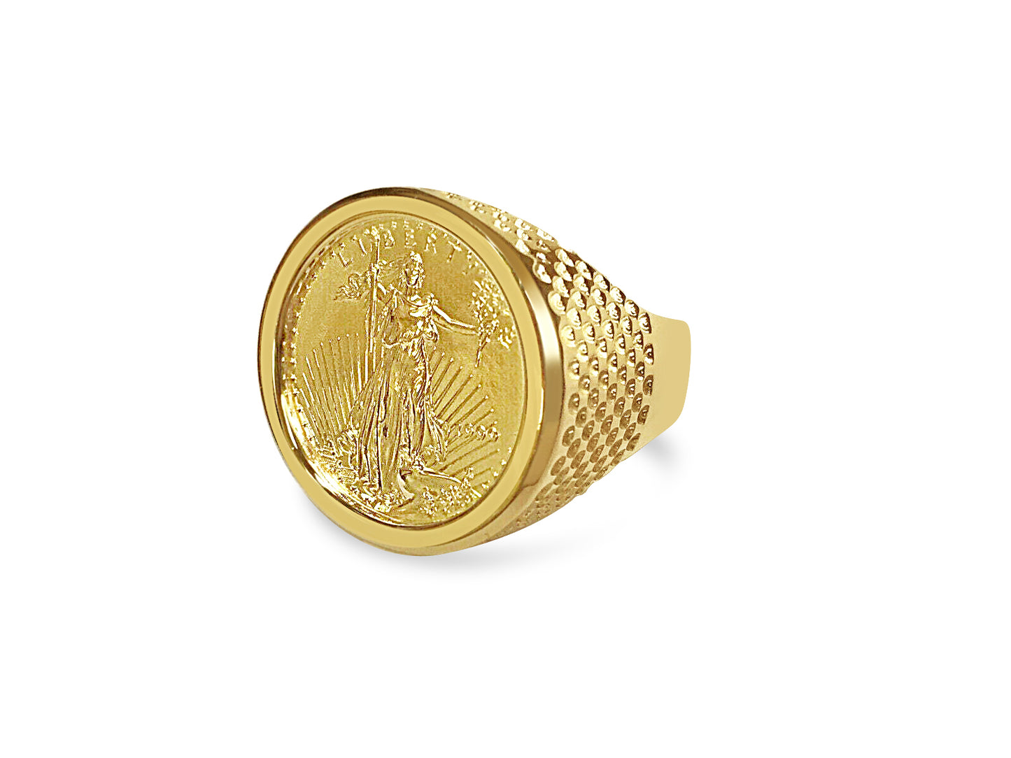 Fancy Solid White/Yellow/Rose Gold Handmade Coin Ring , 1/4oz Coin ,