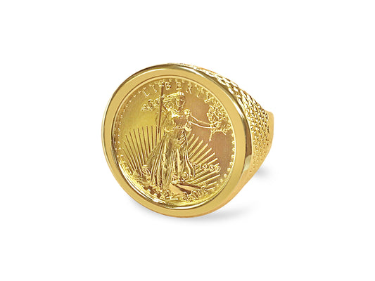 Fancy Solid White/Yellow/Rose Gold Handmade Coin Ring , 1/4oz Coin ,