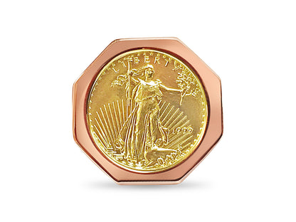 Fancy Solid White/Yellow/Rose Gold Handmade Coin Ring , 1/4oz Coin ,