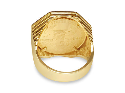 Fancy Solid White/Yellow/Rose Gold Handmade Coin Ring , 1/4oz Coin ,