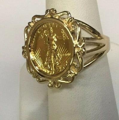 Fancy Solid White/Yellow/Rose Gold Handmade Coin Ring , 1/10oz Coin ,
