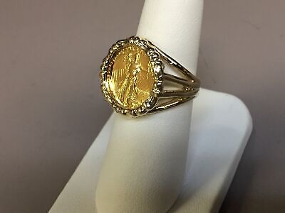 Fancy Ladies Solid White/Yellow/Rose Gold Handmade Coin Ring , 1/10oz Coin ,