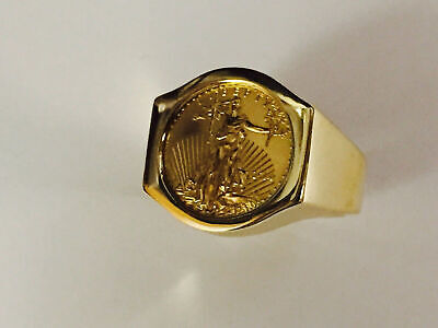 Fancy Solid White/Yellow/Rose Gold Handmade Coin Ring , 1/10oz Coin ,